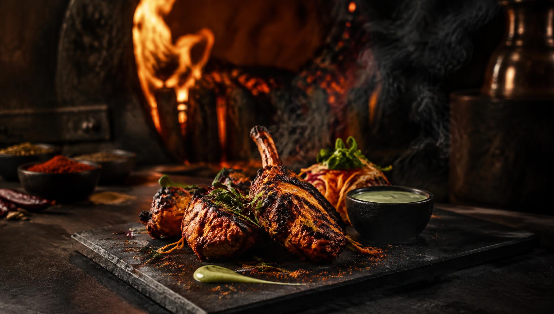 Tandoor-fired dishes over open flame